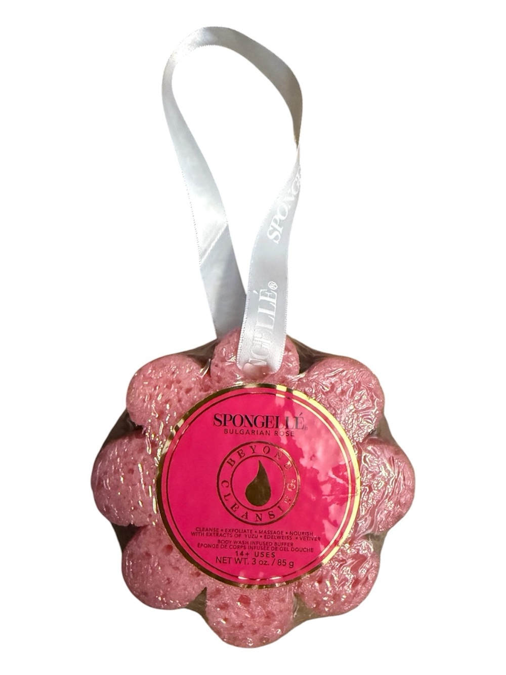 Spongelle Bulgarian Rose Flower Bath Buffer - Pink with White Ribbon